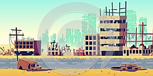 City in war zone cartoon vector background