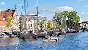 City wharf and Galgewater canal in Leiden, Netherlands