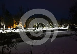 City winter night landscape