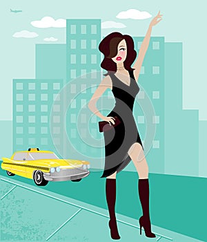 City Woman Hailing a Cab