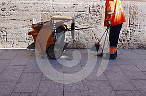 City workers - cleaning and washing of city streets photo