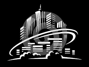 City world - vector illustration on black background