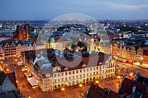 City of Wroclaw in Poland, Old Town Market Square from above. photo