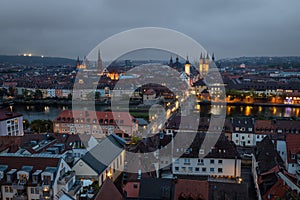 The city of WÃ¼rzburg at sunset in southern Germany