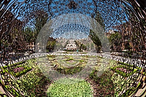 City of Yerevan, Armenia, viewed through a sculpture