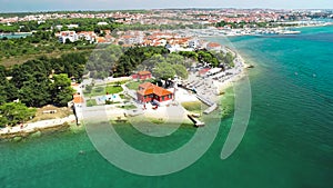 City of Zadar Puntamika lighthouse and beach aerial summer view