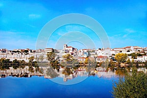 The city of Zamora from the stone bridge over the river Duero. Castile and Leon. Spain