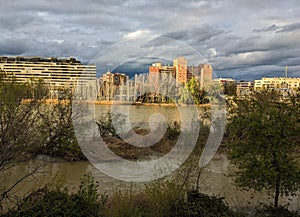 The city of Zaragoza and the Ebro river