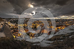 City â€‹â€‹of goreme in turkey at sunset