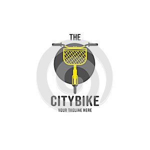 The citybike bicycle with front basket logo illustration, utillity bike with basket storage logo icon design vector front view