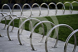 Citylife, modern park in Milan, Italy. Bicycle rack