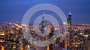 The citylights of Chicago by night - aerial view