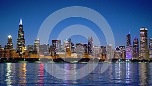 The citylights of Chicago skyline at night