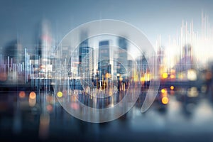 Cityscape With Abstract Data Visualization Overlay