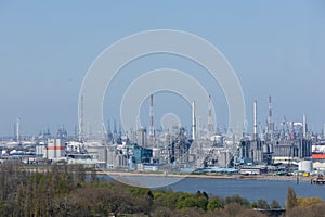 Cityscape Aerial view of the harbor downtown of Antwerp from the roof terrace of the Museum aan de Stroom MAS