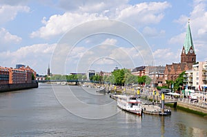 Cityscape along the Weser river in Bremen, Germany photo