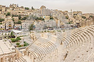 Cityscape of Amman, capital of Jordan, with the Roman Amphithea