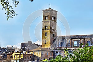 Cityscape of the ancient village of Sutri and the bell tower