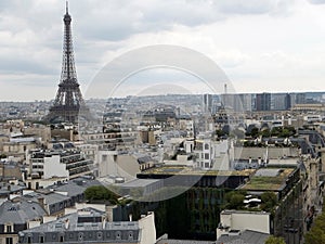 Cityscape from Arc de Triomphe in Paris, France with Eiffel Tower