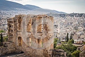 Cityscape of Athens, view from Acropolis on the hill. Vacation, travel, destination concept.