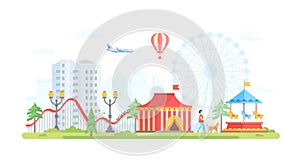 Cityscape with attractions - modern flat design style vector illustration