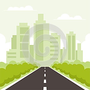 Cityscape background with road and trees