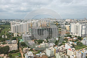 Cityscape of Bangalore in India, with office buildings and urban sprawl