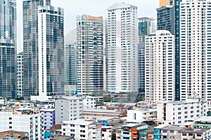 Cityscape of Bangkok full of skyscaper office building, condominiums, apartments, hotels