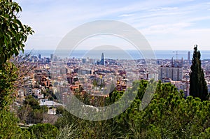 Cityscape of Barcelona from Park Guell, Spain