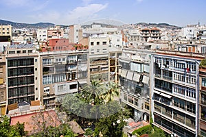 Cityscape of Barcelona from roof of the Casa Mila