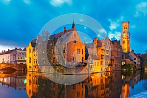 Cityscape with Belfort from Rozenhoedkaai in Bruges