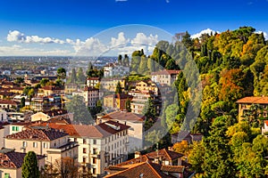 Cityscape of the Bergamo city in autumn, Italy