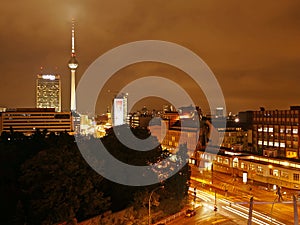 Cityscape of Berlin with view of Alexander Square by night