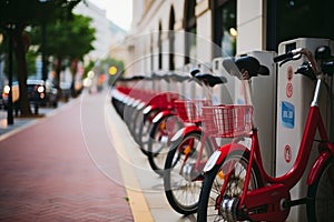 Cityscape with bicycles and electric scooters promoting eco-friendly urban transport