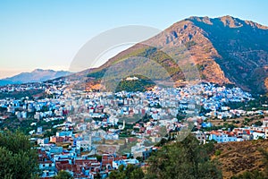 Cityscape of blue city Chefchaouen in Rif mountains, Morocco, No