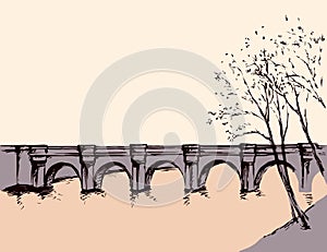 Paesaggio urbano ponte Attraverso un fiume. vettore disegno 