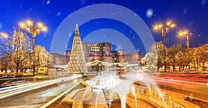 Cityscape of Bucharest in Christmas holiday