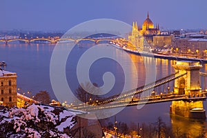 Cityscape of Budapest at night, Hungary