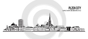 Cityscape Building Abstract Simple shape and modern style art Vector design - Plzen city