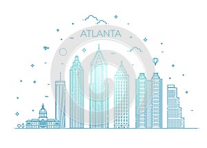 Atlanta architecture line skyline illustration. Linear vector cityscape with famous landmarks