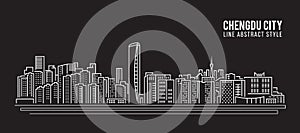 Cityscape Building Line art Vector Illustration design - Chengdu city