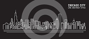 Cityscape Building Line art Vector Illustration design - Chicago city