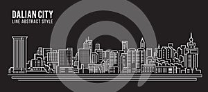 Cityscape Building Line art Vector Illustration design - Dalian city