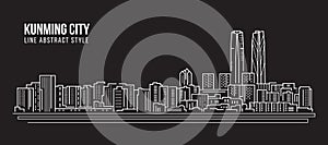 Cityscape Building Line art Vector Illustration design - Kunming city