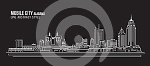 Cityscape Building Line art Vector Illustration design - Mobile city Alabama