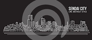 Cityscape Building Line art Vector Illustration design - Sendai city