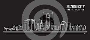 Cityscape Building Line art Vector Illustration design - Suzhou city