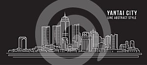 Cityscape Building Line art Vector Illustration design - Yantai city