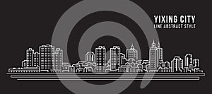 Cityscape Building Line art Vector Illustration design - Yixing city