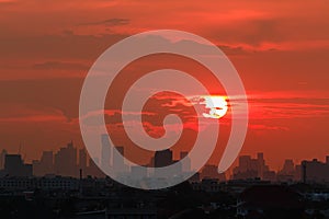 Cityscape with  sunset at evening  in Bangkok ,Thailand